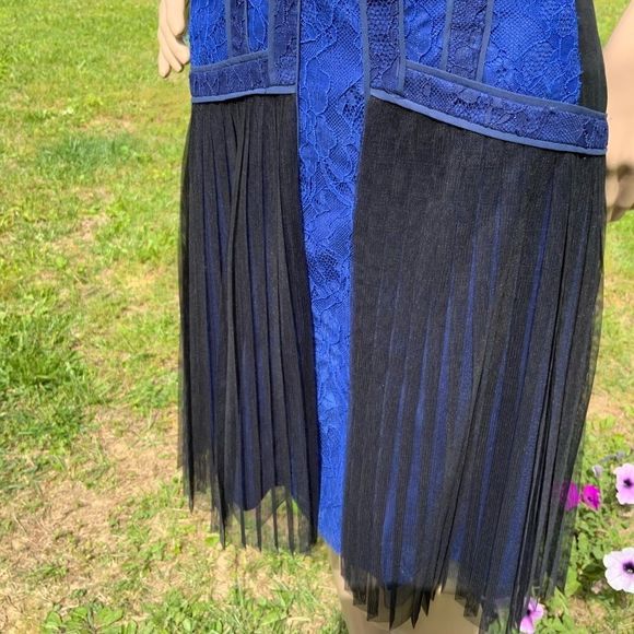 NWT $338 BCBGMAXAZRIA | Galia |  Strapless Fringe Hem Lace Corset Dress in Blue - Picture 7 of 16